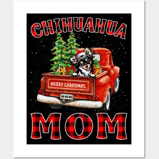 Christmas Chihuahua Mom Santa Hat Truck Tree Plaid Dog Mom Christmas Posters and Art